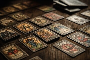tarot cards at a table a mystical environment, generative ai