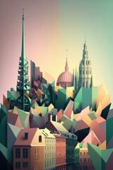Fototapeta premium Ai generated illustration modern art poster low poly of Berlin cityscrapper