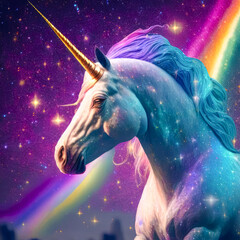 Obraz na płótnie Canvas Beautiful and powerful fantasy rainbow unicorn. Generative AI