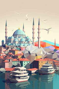 Ai generated illustration modern art poster low poly of turkey cityscrapper