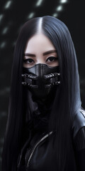 Fototapeta na wymiar Asiatische Frau Gesicht mit eleganter Gothik Mundmaske Nahaufnahme, ai generativ
