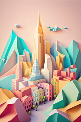 Ai generated illustration modern art poster low poly of san francisco