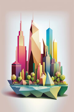 Ai generated illustration modern art poster low poly of chicago