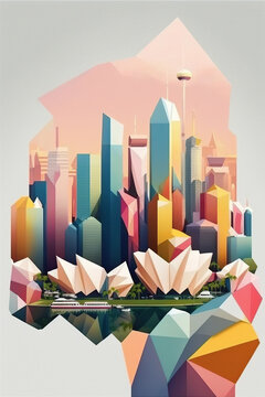 Ai generated illustration modern art poster low poly of Singapore