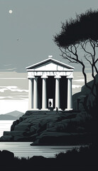 Naklejka premium Ai generated illustration columns ancient greek historic bank