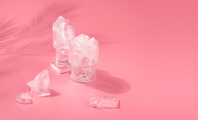 Crushed Ice in clear glasses in bright light for summer refreshing drink.