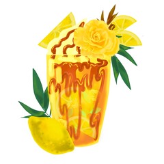 bouquet of flowers. lemon cocktail. summer lemonade. lemon mood with cold lemonade