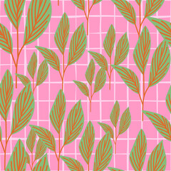 Organic leaves seamless pattern in simple style. Botanical background.
