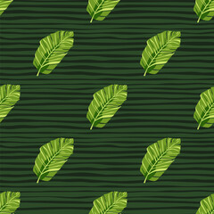 Abstract exotic plant seamless pattern. Botanical leaves wallpaper. Tropical pattern backdrop with palm leaf and floral motifs.