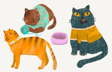 Cats cartoon illustration , watercolor painting vector. cute animal artwork.