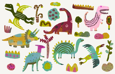 Dinosaur, watercolor painting. vector illustration of animal collection. isolated cartoon.
