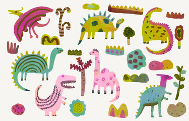 Dinosaur, watercolor painting. vector illustration of animal collection. isolated cartoon.