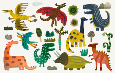 Dinosaur, watercolor painting. vector illustration of animal collection. isolated cartoon.