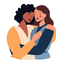 Couple of young lesbian girls hugging each other isolated on white background. LGBT concept.