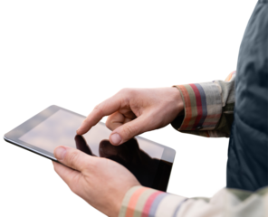 Farmer's hand with digital tablet. Close up