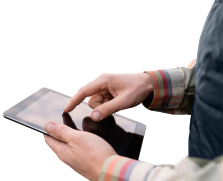 Farmer's hand with digital tablet. Close up