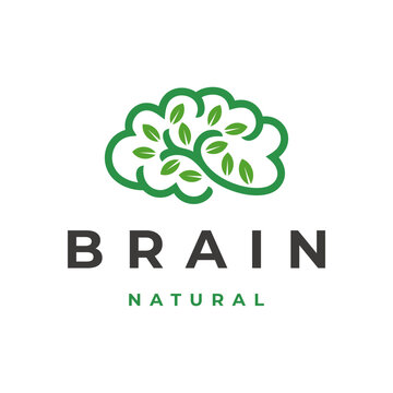 Brain logo, combination brain with tree leaf logo design