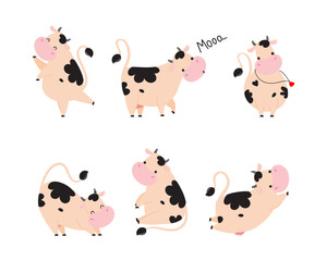 Cute Little Cow Calf with Hoof and Spotted Coat Vector Set