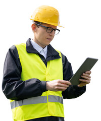 Isolated engineer with digital tablet 