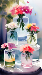 In style of Watercolor Paint, Colorful flowers arrangement, ai generated 