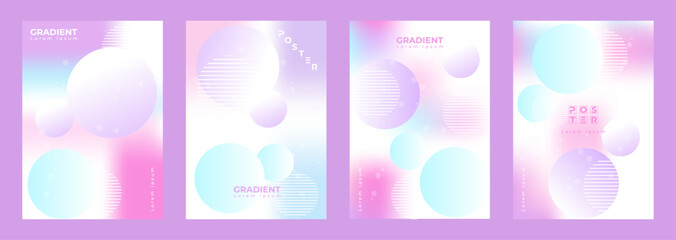 Gradient pastel colors and neon shape poster set design with blurred effect. 