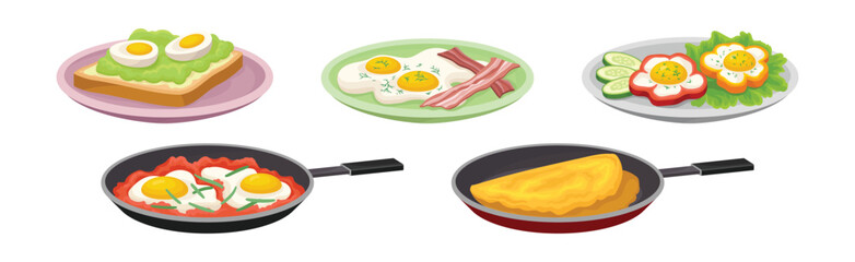 Tasty Dishes with Egg Ingredient Served Vector Set