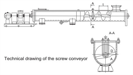 Vector mechanical drawing of the screw conveyor.
Engineering cad scheme. Technical background. - obrazy, fototapety, plakaty