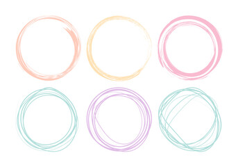 Set of hand drawn circle sketch frame on white background. Elements for conceptual design. Doodle style.