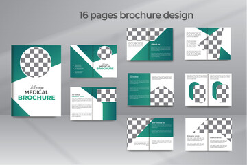 Health Care and Medical Company Square Landscape Brochure Template, 16 Pages Layout Design Template