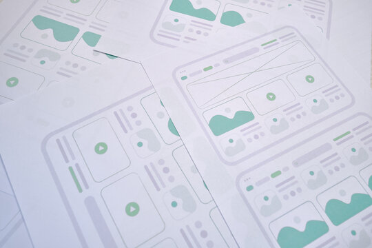 UX website design wireframe. Sketch, prototype, framework, layout future design project. UI/UX - user interface, user experience designer. Creative concept for web design studio. Website development