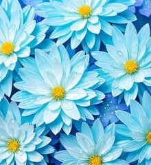 Obraz premium Beautiful blue flowers on a blue background, chrysanthemums, daisies, flowers with water drops, Generative AI Art Illustration 12