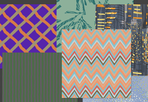 Seamless Pattern Set with Hand Drawn Floral Elements