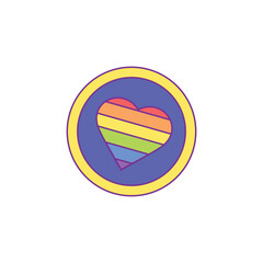 vector LGBT badge with heart symbol, heart with LGBTQ+ flag, LGBTQ+ badge