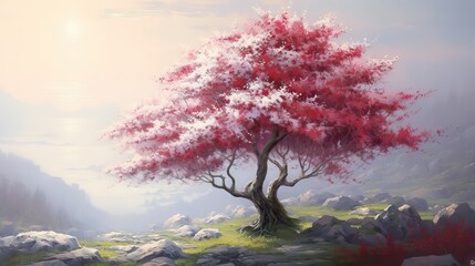 Obraz na płótnie Canvas Illustration of a beautiful blooming cherry tree, a symbol of spring and renewal. Generative AI