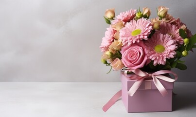 Floral bouquet of different flowers, bunch of flowers. pink roses, Chrysanthemum. Ai Generated.