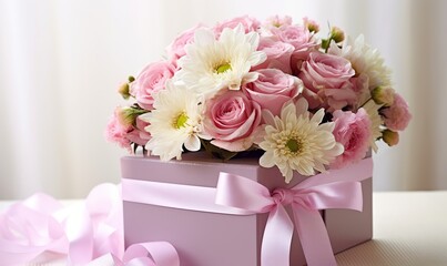 Floral bouquet of different flowers, bunch of flowers. pink roses, Chrysanthemum. Ai Generated.