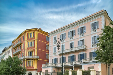 Fototapeta na wymiar Corse, ancient colorful houses in Ajaccio, in the historic center 