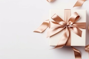 Gift box with satin ribbon and price tag bow on white Generated AI