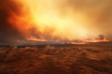 Fototapeta na wymiar Raging Inferno Devours the Barren Plains, Generative AI