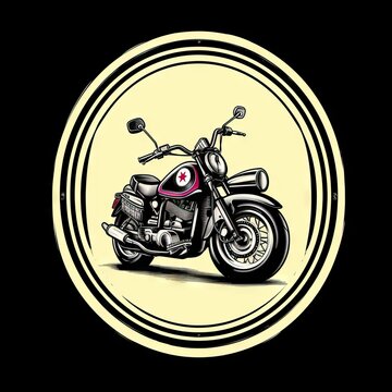 Icon depicting a classic motorcycle, reminiscent of 70's motorcyclists, in vintage Harley Davidson style. Generative AI