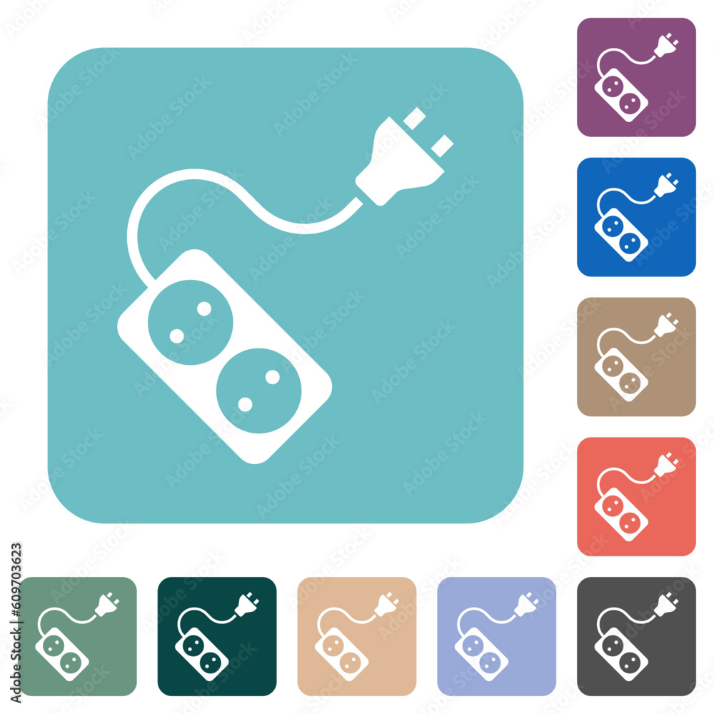 Poster portable electrical outlet with two sockets and extension cord and plug solid rounded square flat ic