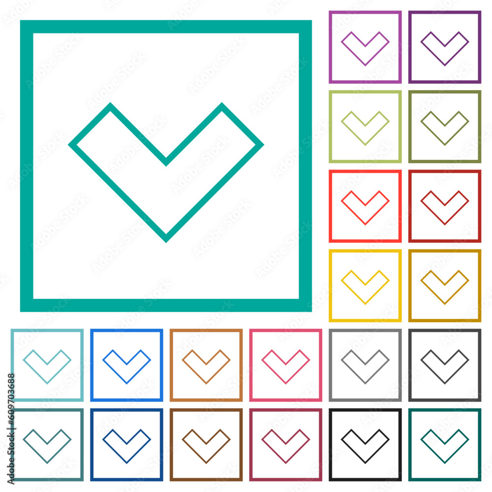 Poster bottom angle arrow outline flat color icons with quadrant frames