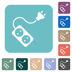 Portable electrical outlet with two sockets and extension cord and plug solid rounded square flat icons