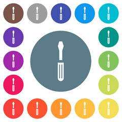 Single screwdriver flat white icons on round color backgrounds