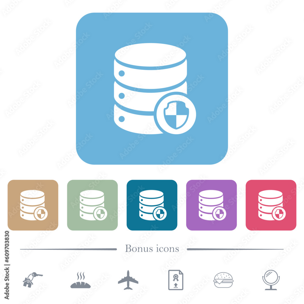 Poster database protection flat icons on color rounded square backgrounds