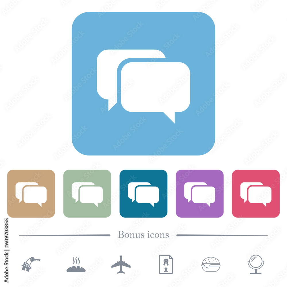 Poster two rounded square chat bubbles solid flat icons on color rounded square backgrounds
