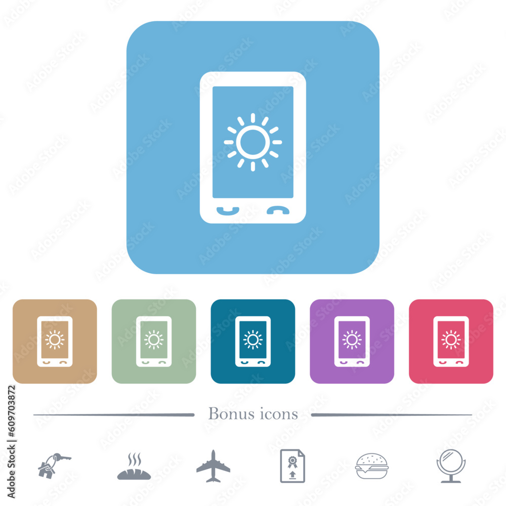 Aufkleber mobile display brightness flat icons on color rounded square backgrounds