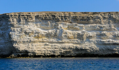 High Coastal cliffs from layered Pontic limestone in the western Crimea, Tarkhankut