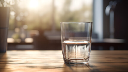 glass of mineral water over a wooden bench, generative ai