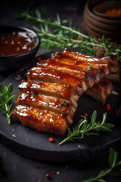 juicy pork ribs, juicy meat, beef, barbecue, generative ai